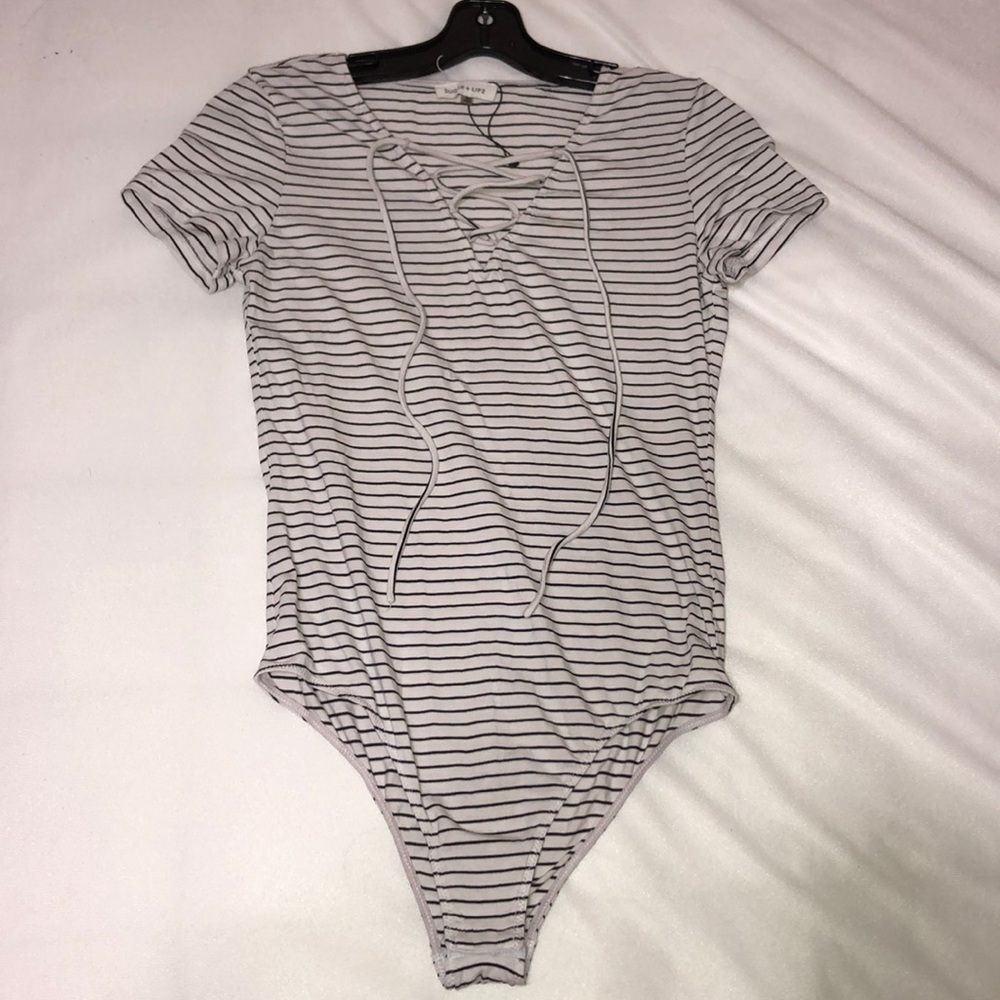Sugar + Lips striped v-neck bodysuit